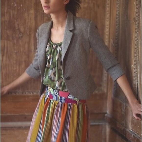 Tabitha Abbreviated Blazer anthropologie Linen Blend Tweed Size 2 - Picture 1 of 7